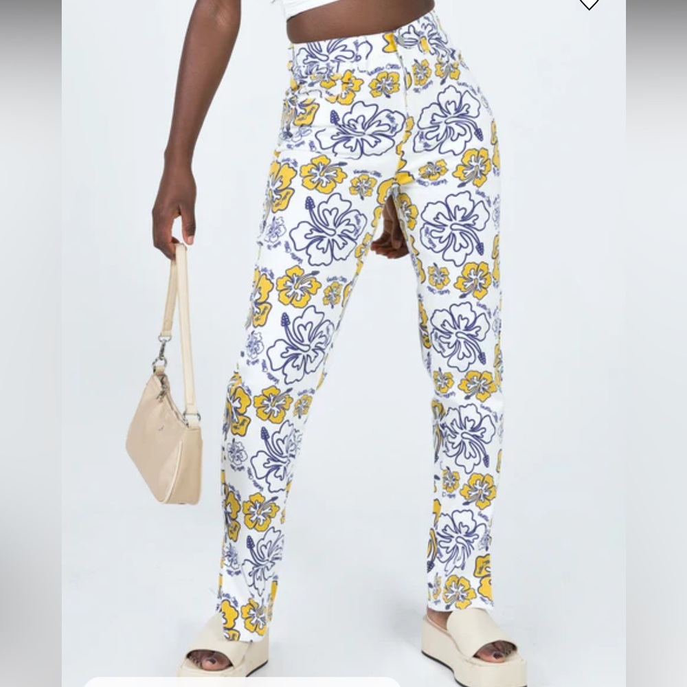 NWT Princess Polly Tropical Dreams Straight Leg Denim Jeans Off White Size 4